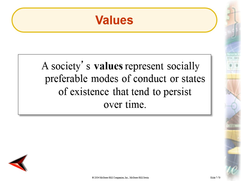 Slide 7-79 A society’s values represent socially preferable modes of conduct or states of